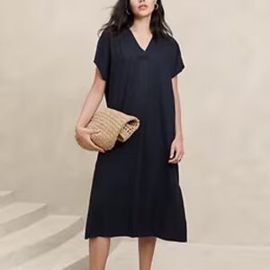 Banana‎ Republic Linen Blend Navy Blue Minimalist Kaftan Midi Dress, M